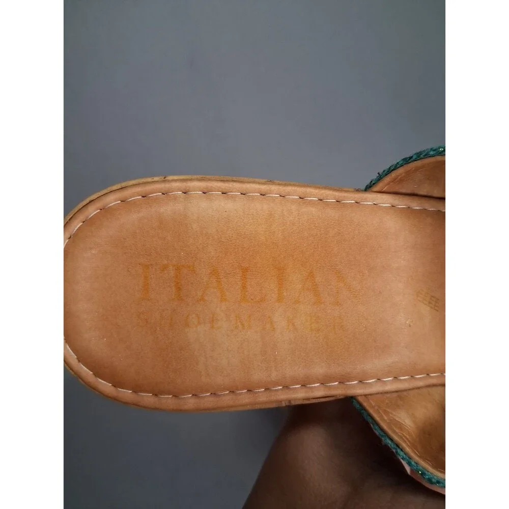 Italian Shoemakers Teal Beaded Cork Wedge Sandals Size 9 Boho Slide Heels